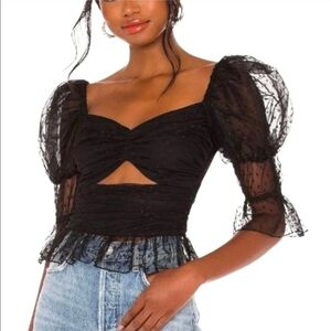 LPA DOLORES BLACK JAQUARD CUTCOUT MESH TOP SIZE SMALL